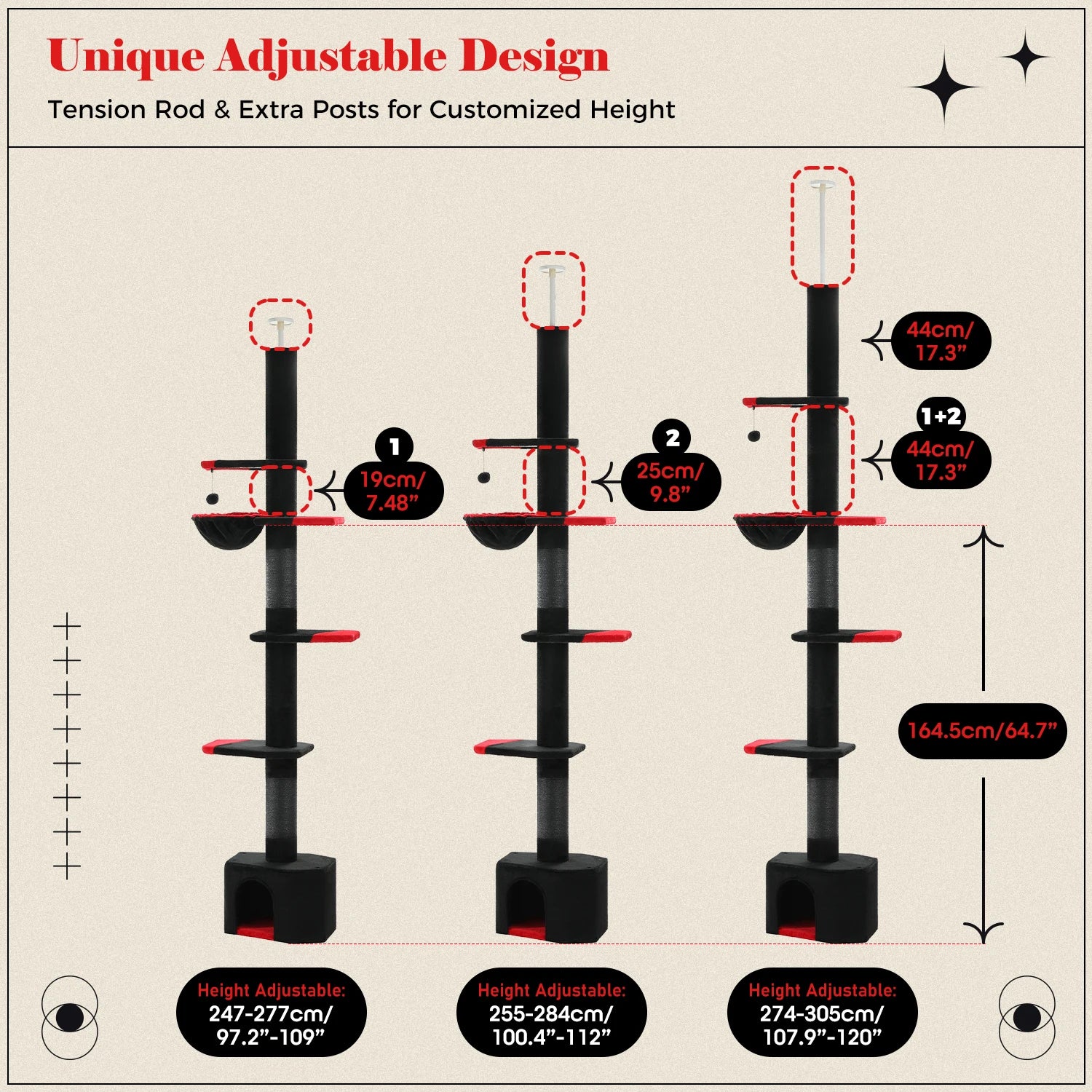 Adjustable Height Cactus Tree w/Scratching Posts